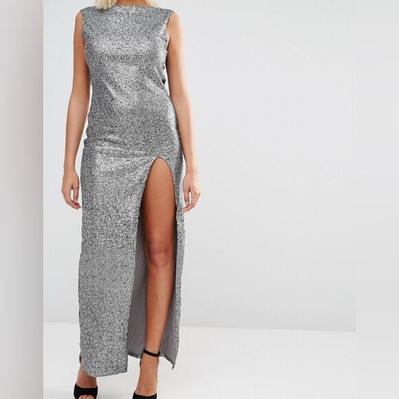 ASOS True Decadence Glamorous Sequin Maxi Dress With Slit - Picture 3 of 10
